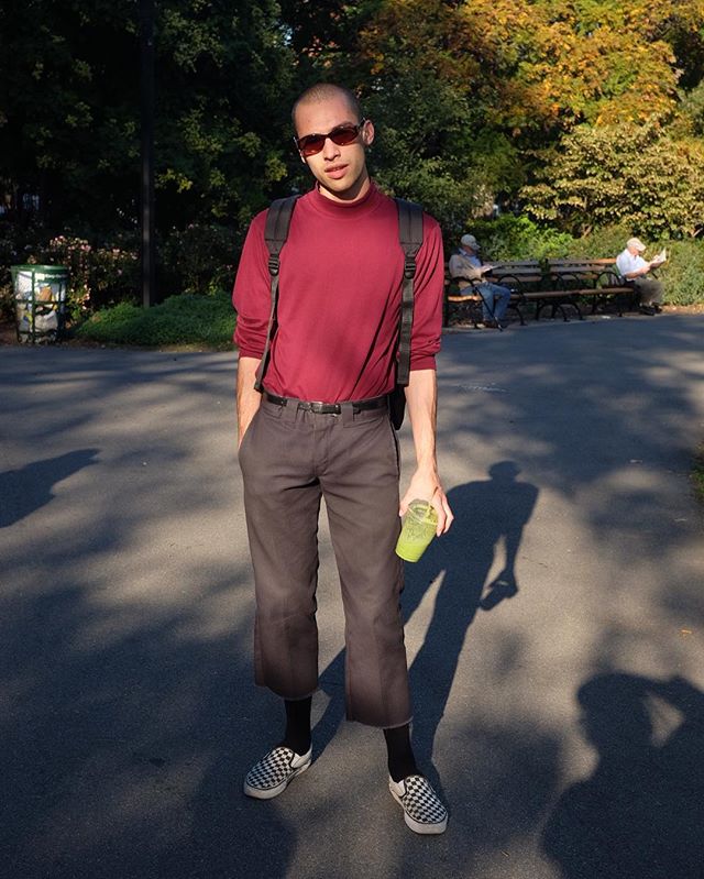 i love a mock-neck, tucked. sleeves pushed up, it's warm out. but it's fall. autumn. so good time to start wearing socks if you're gonna go cropped. learn. study. come here often.
